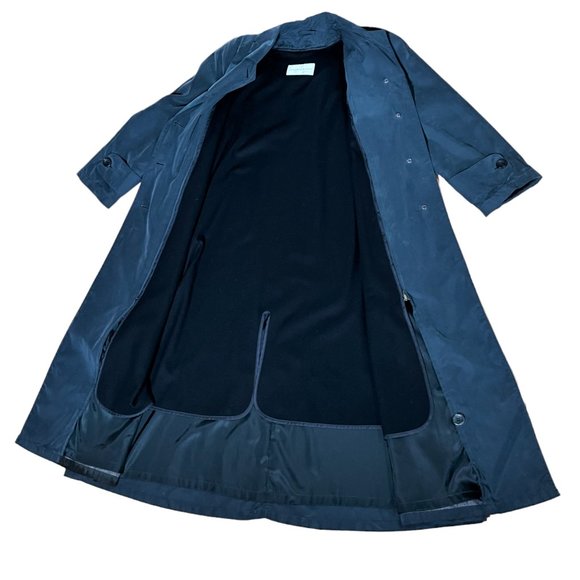 Vtg Jones New York Dark Teal Maxi Flare Trench Coat Wool & Satin Linings, Sz S/M - Picture 7 of 16